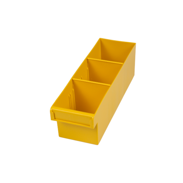 Yellow custom shelving fitout in a van.