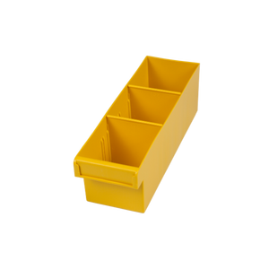 Yellow custom shelving fitout in a van.